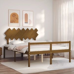 vidaXL Cadru de pat senior cu tăblie, 140x190 cm maro miere lemn masiv imagine
