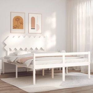 vidaXL Cadru de pat senior cu tăblie, 160x200 cm, alb, lemn masiv imagine
