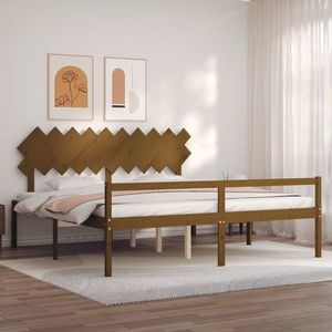 vidaXL Cadru de pat senior cu tăblie, 200x200 cm maro miere lemn masiv imagine