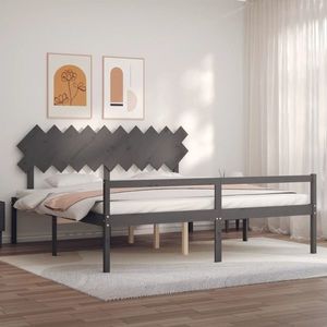 vidaXL Cadru de pat senior cu tăblie, 200x200 cm, gri, lemn masiv imagine