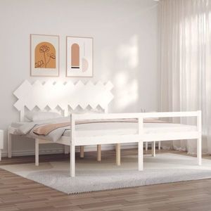 vidaXL Cadru de pat senior cu tăblie, alb, Super King Size, lemn masiv imagine