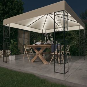 vidaXL Pavilion cu șir de lumini, crem, 3x3 m, material textil imagine