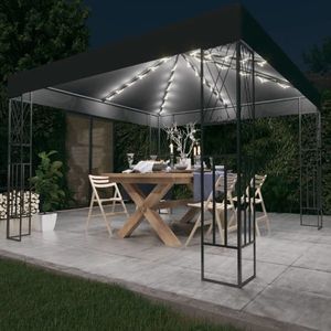 vidaXL Pavilion cu șir de lumini LED, antracit, 3x3 m, țesătură imagine