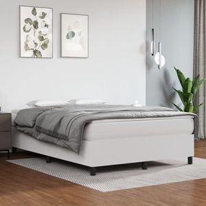 vidaXL Cadru de pat, alb, 140x200 cm, piele ecologică imagine