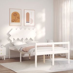 vidaXL Cadru de pat senior cu tăblie, 120x200 cm, alb, lemn masiv imagine
