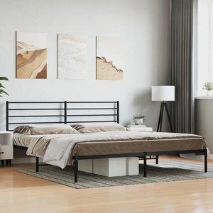 vidaXL Cadru de pat metalic cu tăblie, negru, 200x200 cm imagine