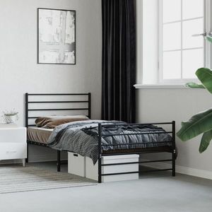 vidaXL Cadru pat metalic cu tăblii de cap/picioare, negru, 90x190 cm imagine