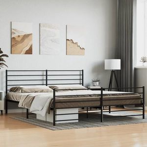 vidaXL Cadru pat metalic cu tăblie de cap/picioare, negru, 180x200 cm imagine