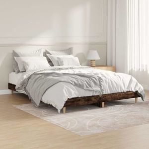 vidaXL Cadru de pat, stejar afumat, 135x190 cm, lemn prelucrat imagine