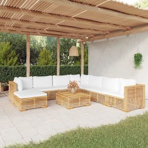 vidaXL Set mobilier grădină cu perne, 9 piese, lemn masiv de tec imagine