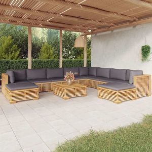 vidaXL Set mobilier grădină cu perne, 11 piese, lemn masiv de tec imagine