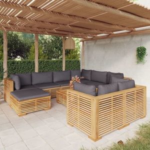 vidaXL Set mobilier grădină cu perne, 10 piese, lemn masiv de tec imagine