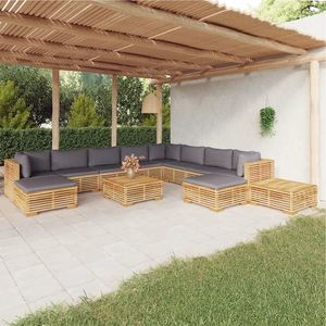 vidaXL Set mobilier grădină cu perne, 12 piese, lemn masiv de tec imagine