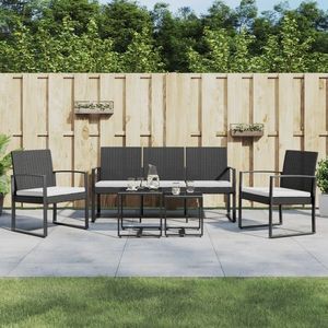 vidaXL Set mobilier de grădină cu perne, 5 piese, negru, PP ratan imagine