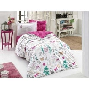Lenjerie de pat pentru o persoana, 3 piese, 100% bumbac poplin, Hobby, Rossella Fuchsia, multicolora imagine
