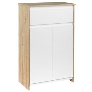 Mobilier de baie multifunctional Kleankin, mobilier de baie cu dulap si sertar, culoarea lemnului si alb 60x30x90cm | Aosom RO imagine