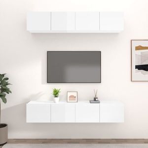 vidaXL Comode TV, 4 buc. alb extralucios, 80x30x30 cm, lemn prelucrat imagine