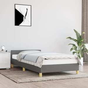 vidaXL Cadru de pat cu tăblie, gri închis, 90x200 cm, textil imagine