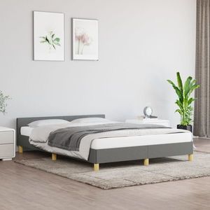 vidaXL Cadru de pat cu tăblie, gri închis, 140x200 cm, textil imagine