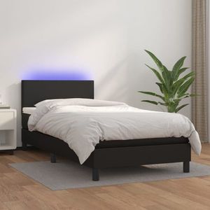 vidaXL Pat continental cu saltea & LED, negru, 80x200 cm, piele eco imagine