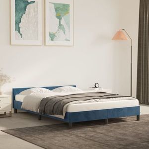 vidaXL Cadru de pat cu tăblie, albastru închis, 140x190 cm, catifea imagine