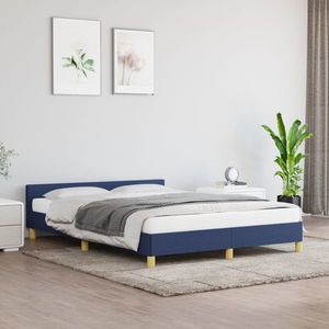 vidaXL Cadru de pat cu tăblie, albastru, 140x200 cm, textil imagine