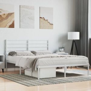 vidaXL Cadru de pat metalic cu tăblie, alb, 140x200 cm imagine