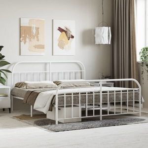 vidaXL Cadru de pat metalic cu tăblie, alb, 160x200 cm imagine
