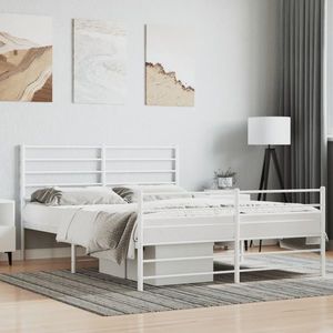 vidaXL Cadru de pat metalic cu tăblie, alb, 150x200 cm imagine