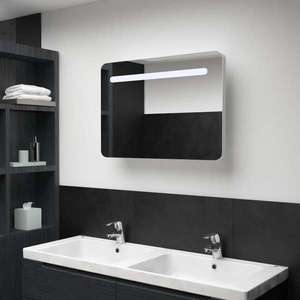 vidaXL Dulap de baie cu oglindă și LED, 80 x 9, 5 x 55 cm imagine