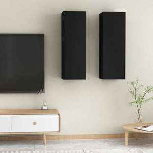 vidaXL Comode TV, 2 buc., negru, 30, 5x30x90 cm, lemn prelucrat imagine
