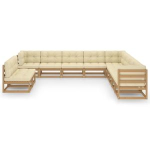 vidaXL Set mobilier grădină cu perne, 11 piese, maro, lemn masiv pin imagine