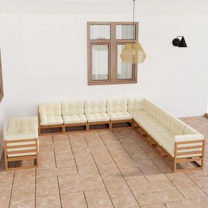 vidaXL Set mobilier grădină cu perne, 11 piese, maro, lemn masiv pin imagine