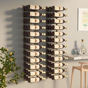 vidaXL Suport sticle de vin de perete, 36 sticle, 2 buc., auriu, fier imagine