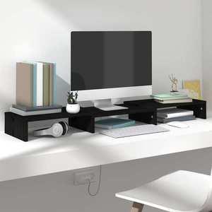 vidaXL Stand pentru monitor, negru, 80x24x10, 5 cm, lemn masiv de pin imagine