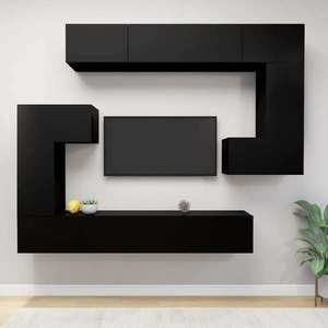 vidaXL Set dulap TV, 8 piese, negru, lemn prelucrat imagine