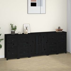 vidaXL Servantă, negru, 230x35x80 cm, lemn masiv de pin imagine