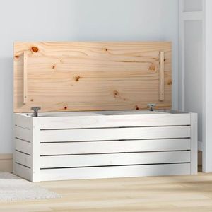 vidaXL Cutie de depozitare, alb, 89x36, 5x33 cm, lemn masiv de pin imagine