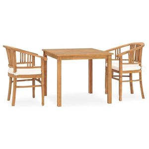 vidaXL Set de masă pentru grădină cu perne, 3 piese, lemn masiv de tec imagine