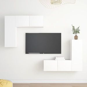 vidaXL Set dulapuri TV, 4 piese, alb, lemn prelucrat imagine