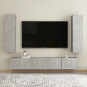 vidaXL Set comode TV, 4 buc., gri beton, lemn prelucrat imagine