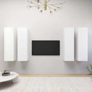 vidaXL Comode TV, 4 buc., alb, 30, 5x30x110 cm, lemn prelucrat imagine