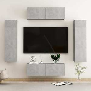 vidaXL Set de dulapuri TV, 4 buc., gri beton, lemn prelucrat imagine
