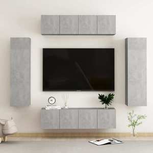 vidaXL Set de dulapuri TV, 6 piese, gri beton, lemn prelucrat imagine