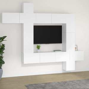 vidaXL Set comodă TV, 9 piese, alb, lemn prelucrat imagine