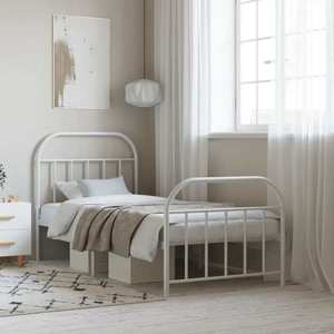 vidaXL Cadru de pat metalic cu tăblie de cap/picioare, alb, 90x200 cm imagine