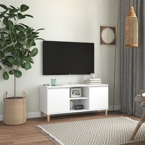 vidaXL Comodă TV cu picioare din lemn masiv, alb, 103, 5x35x50 cm imagine