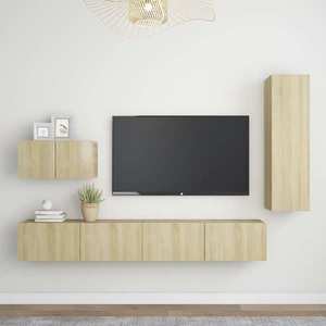 vidaXL Set de dulapuri TV, 4 piese, stejar sonoma, lemn prelucrat imagine