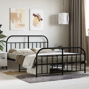 vidaXL Cadru pat metalic cu tăblie de cap/picioare, negru, 135x190 cm imagine