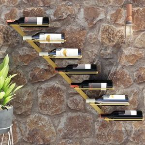 vidaXL Suport sticle de vin, de perete, 7 sticle, auriu, metal imagine